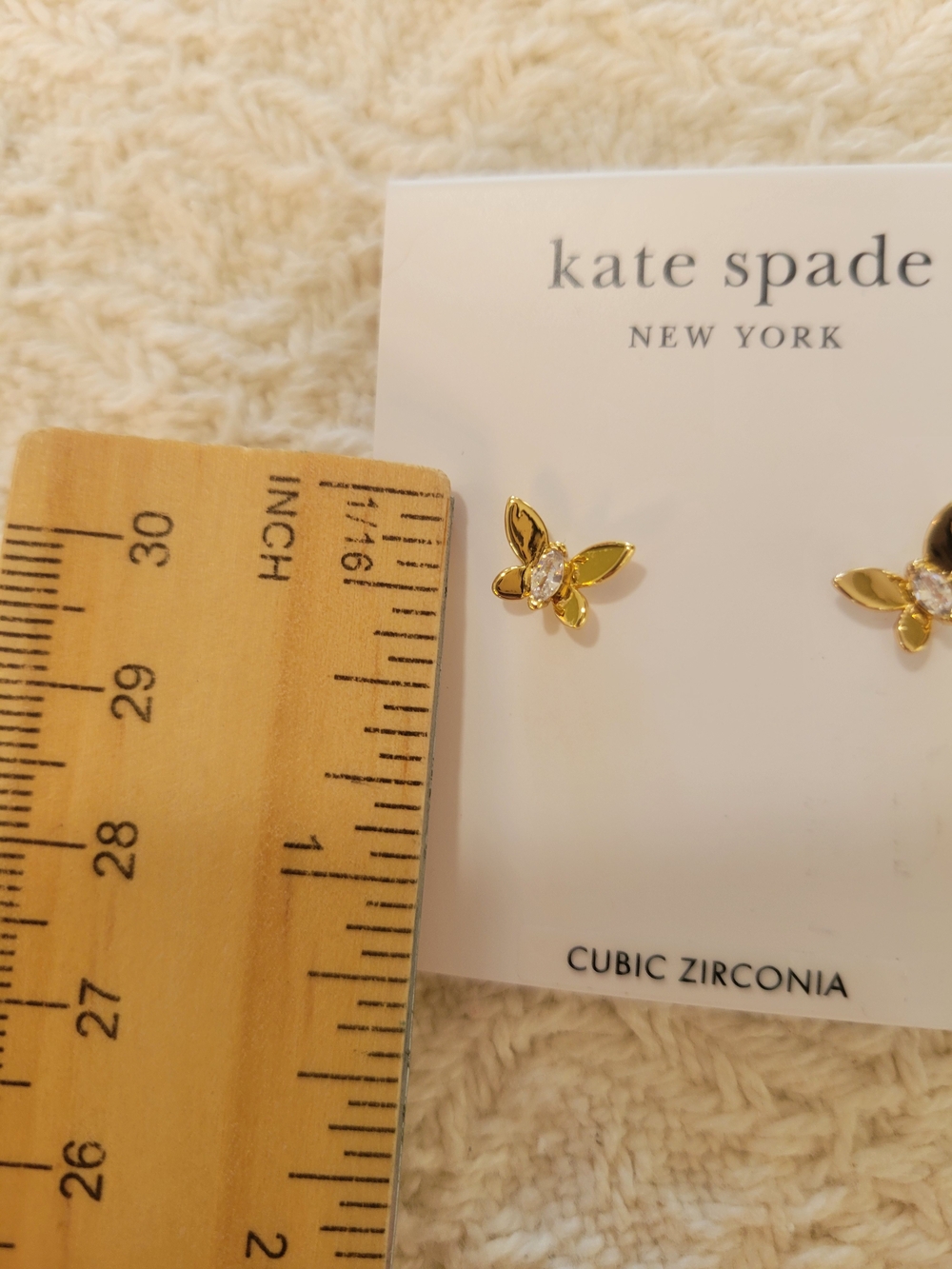 kate spade gold butterfly stud earrings with clear stones - Picture 3 of 6